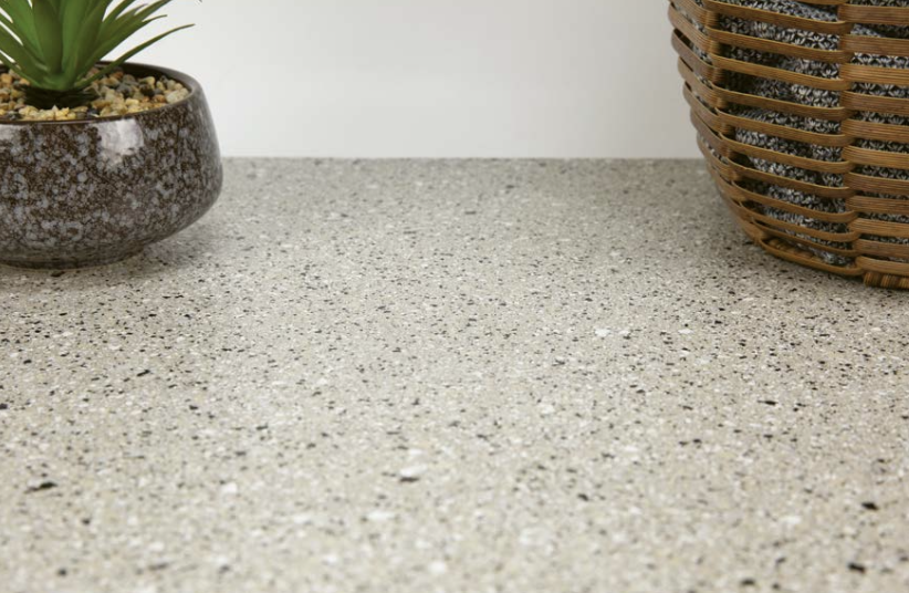 Achieve the look of stone with Dulux Avista Natural Stone Look Flakes, shown here in Portobello Field topped with the Dalmatian Stone flake blend.