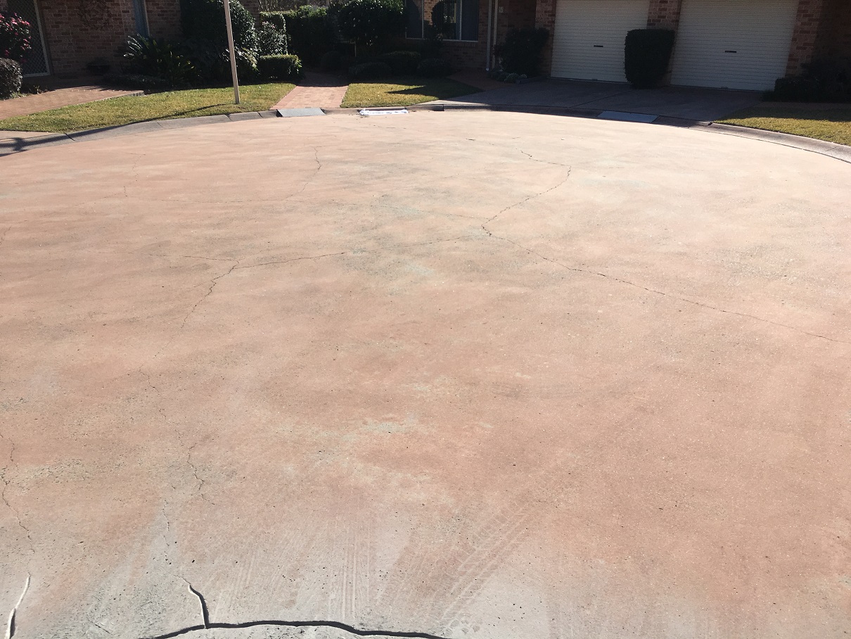 Tarragal Glen driveway before Dulux Avista Concrete Crack Repair Kit and Resurfacing System.