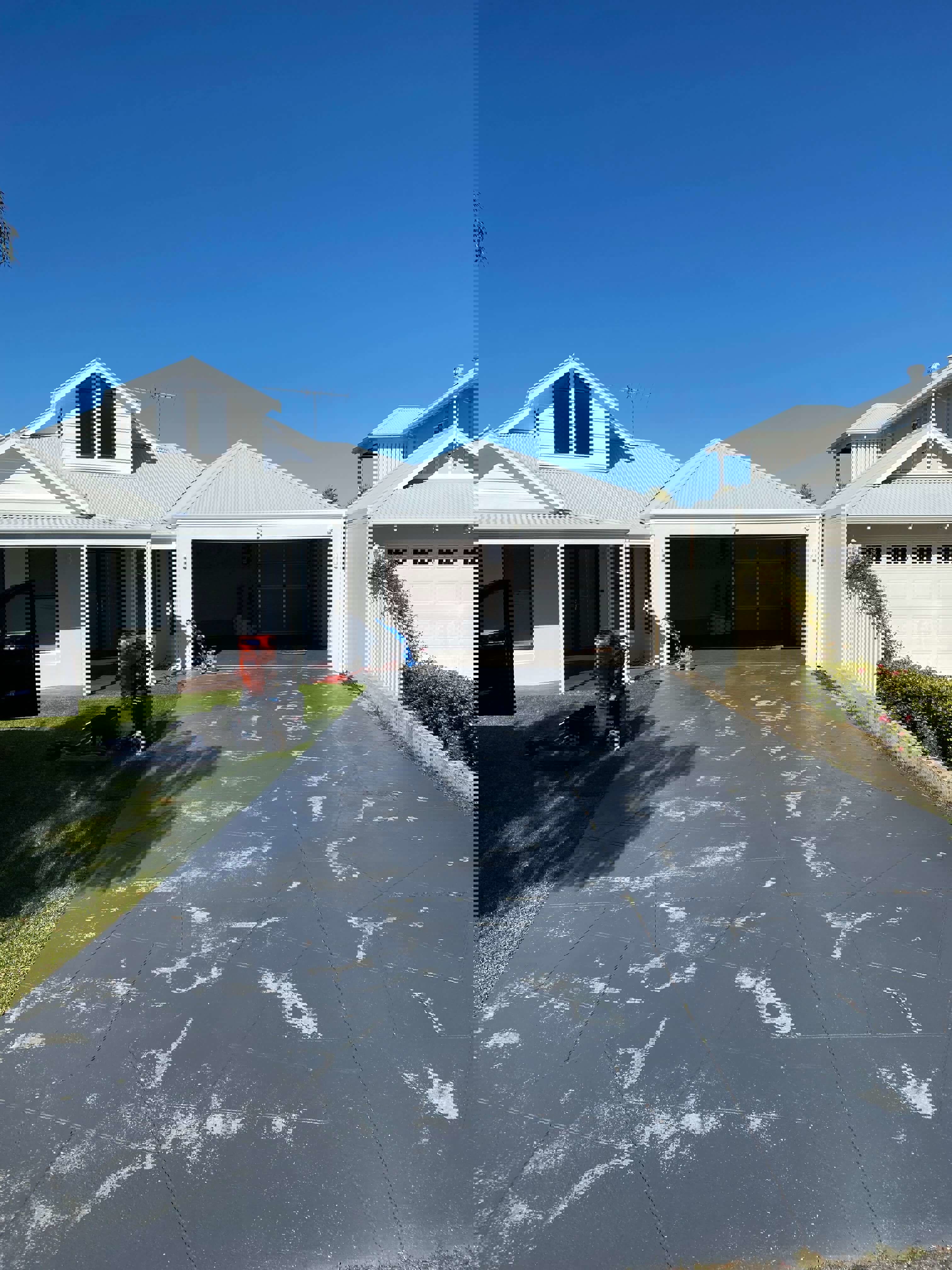 This patchy driveway was hastily painted in an unsuitable product just before the house went on the market, and had begun to flake and peel.