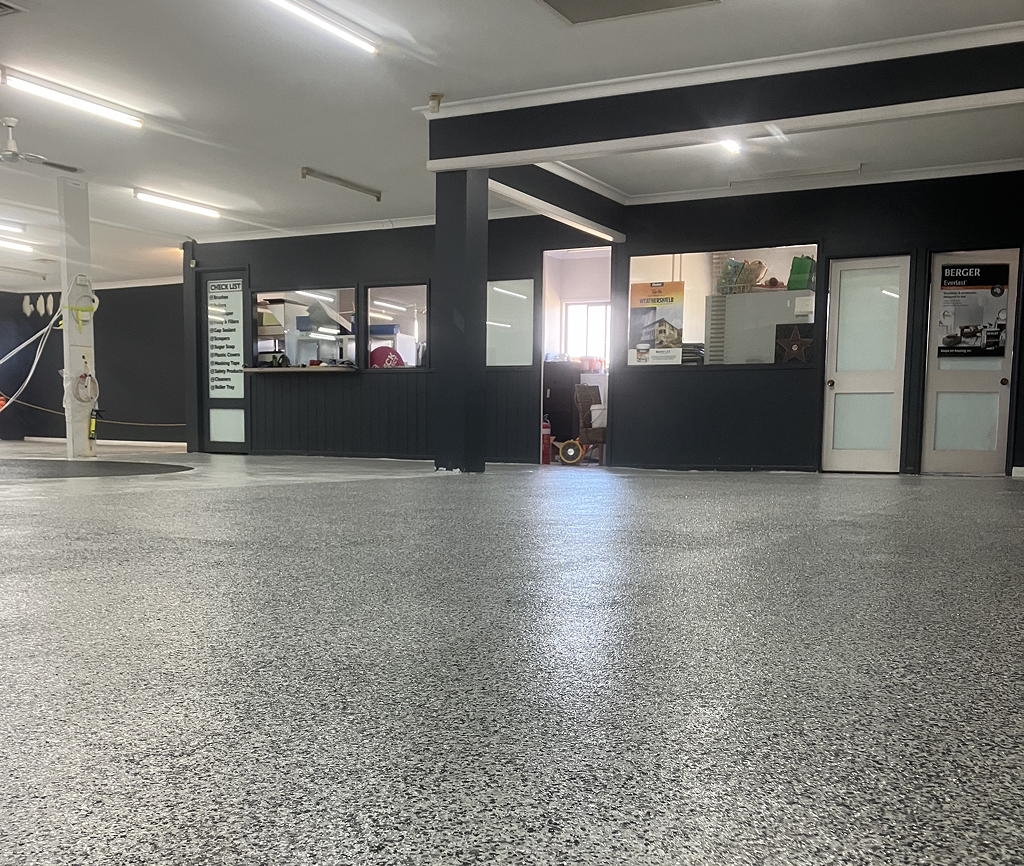 Two coats of Dulux Avista 2 Pack Urethane Concrete Sealer created a high gloss, hardwearing protective finish at Inspirations Paint in Wagga Wagga.