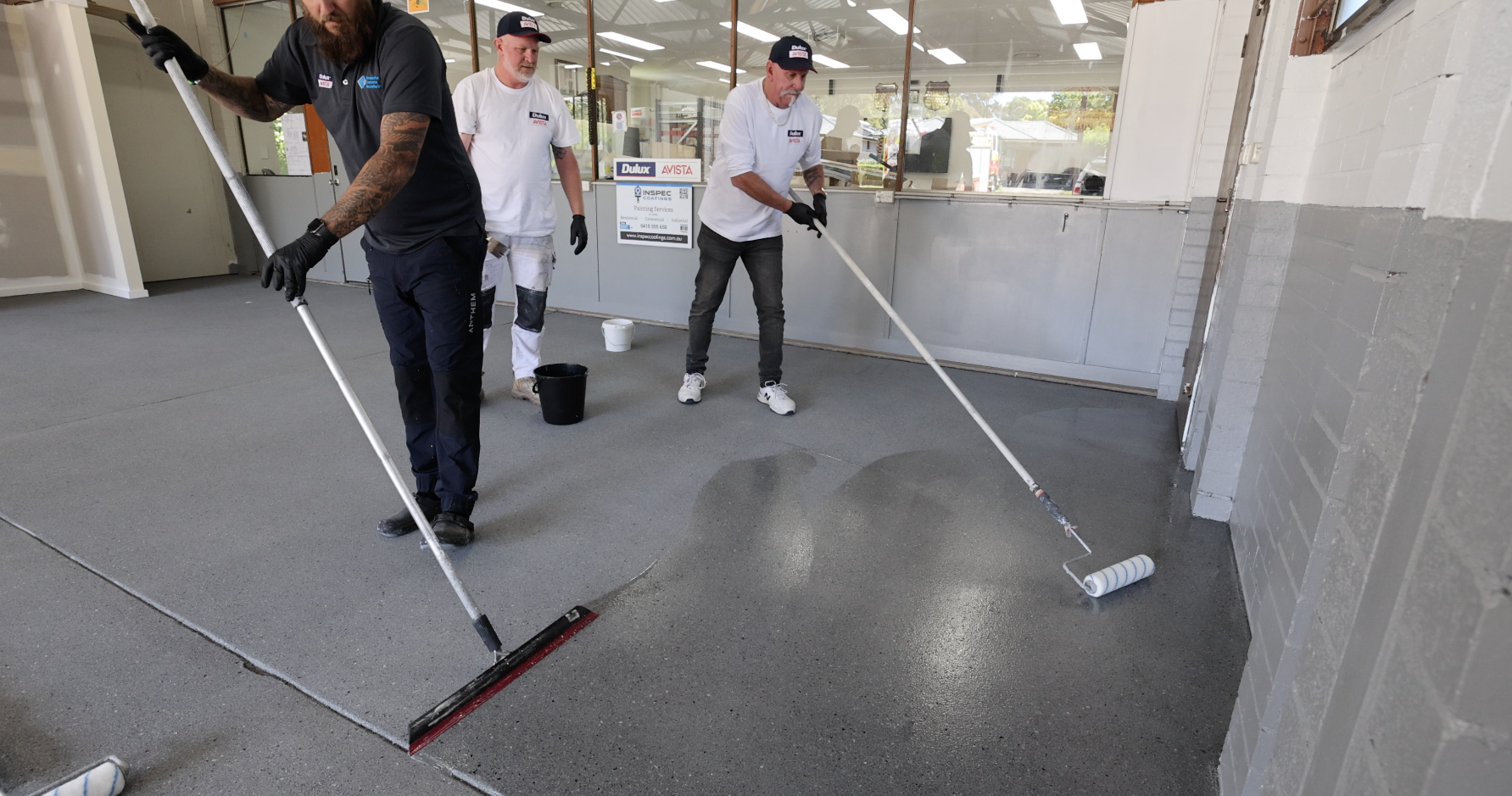 Getting to work at Galston Fire Station. A final step was to seal the surface with Dulux Avista Polyaspartic Sealer, our toughest and fastest-drying sealer.